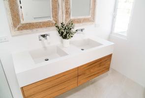 Bathroom Timber Veneer Vanity Stone Bench Top