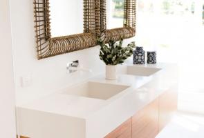 Ensuite Bathroom Timber Veneer Vanity White Stone Bench Top